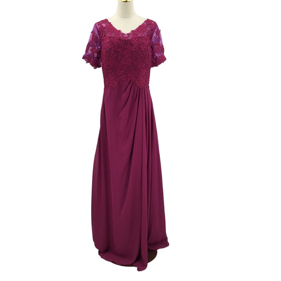 MOTHER OF THE BRIDE 12 L magenta purple embroidered lace up maxi dress NEW B55 - Picture 1 of 7